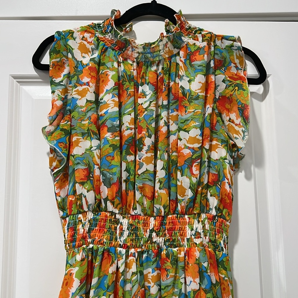 Melloday Smocked Mock Neck Tiered Maxi Dress - Picture 2 of 6